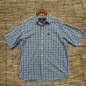 Ralph Lauren Polo Sport Blue Check Button Down Shirt Size Large Short Sleeve